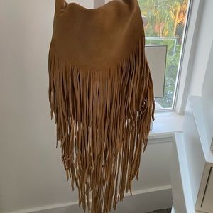 Fringed Suede Shoulder Bag in Cognac Brown